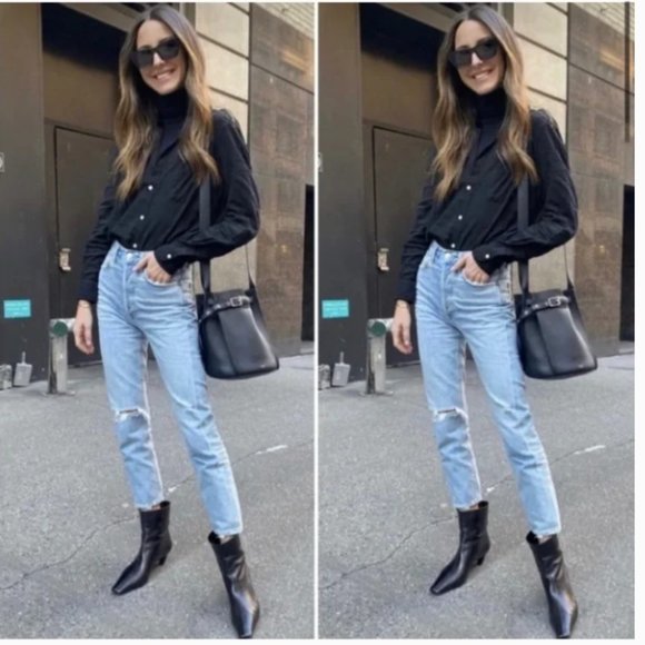 Agolde Riley High Rise Straight Leg Crop Jeans in Shatter Size 29 - Picture 2 of 12